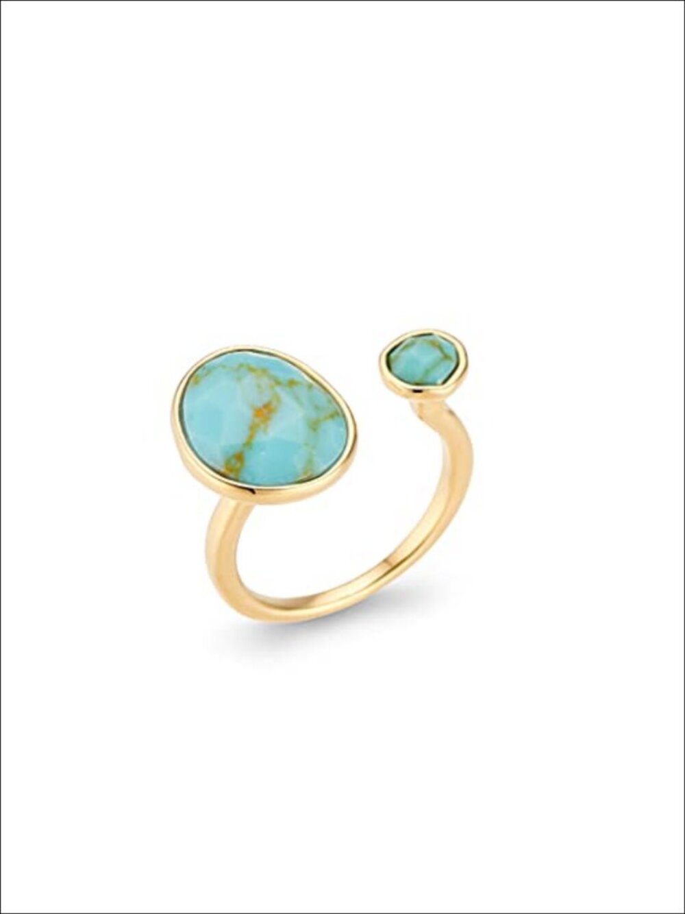 14K Gold-Plated Adjustable Statement Ring Simulated Turquoise Size 6-8